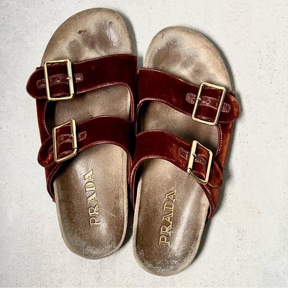Prada Velvet Double Buckle Sandals size 40 - Picture 2 of 2